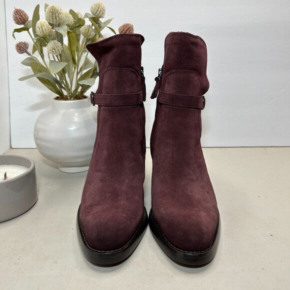 Sam Edelman Simona Leather Bootie Buckle Side Zip Burgundy Women's US 7 NWOB - Picture 2 of 11
